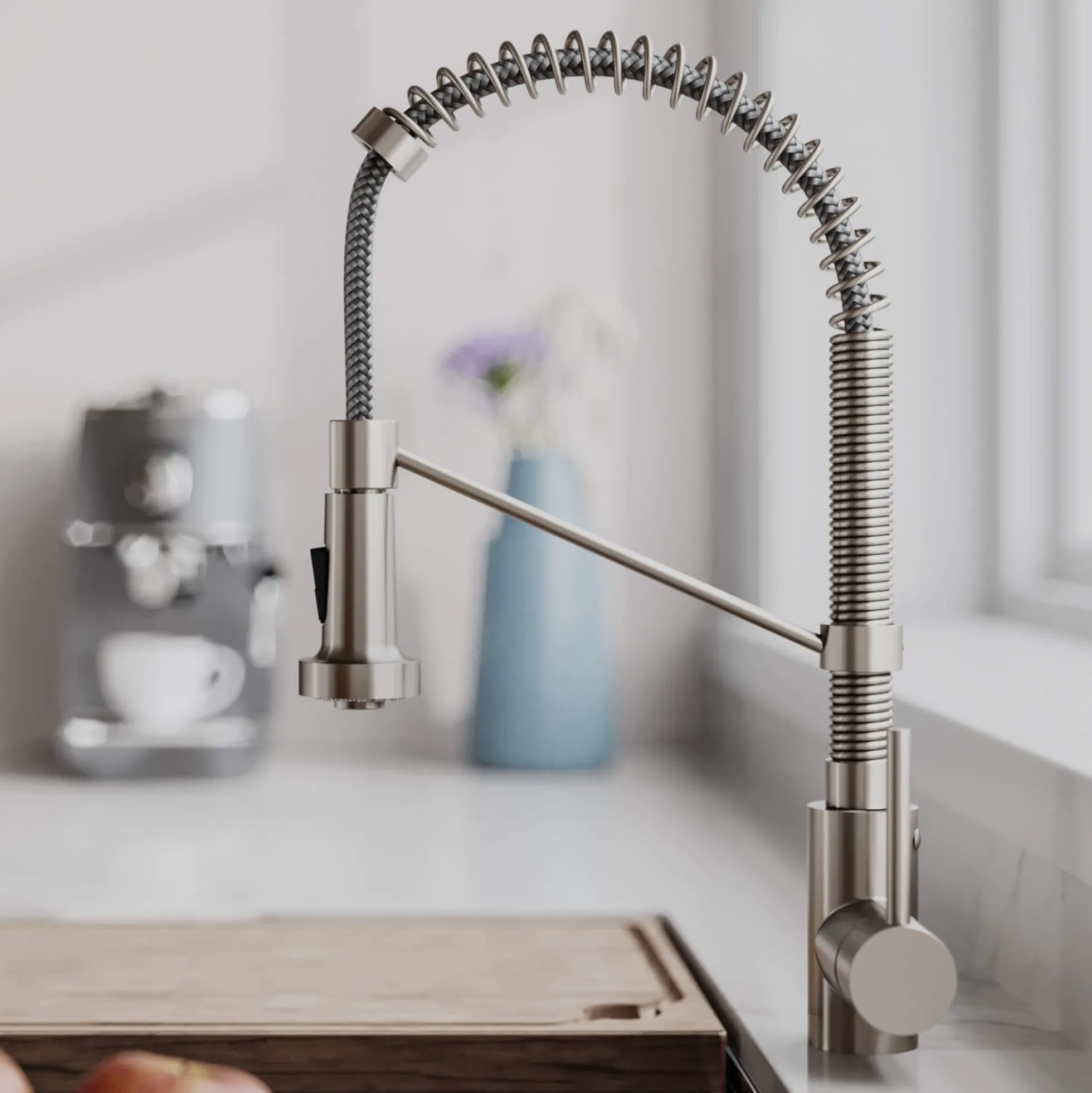 Commercial Style Pull-Down Single Handle 18" Kitchen Faucet in Spot Free Stainless Steel with Soap Dispenser