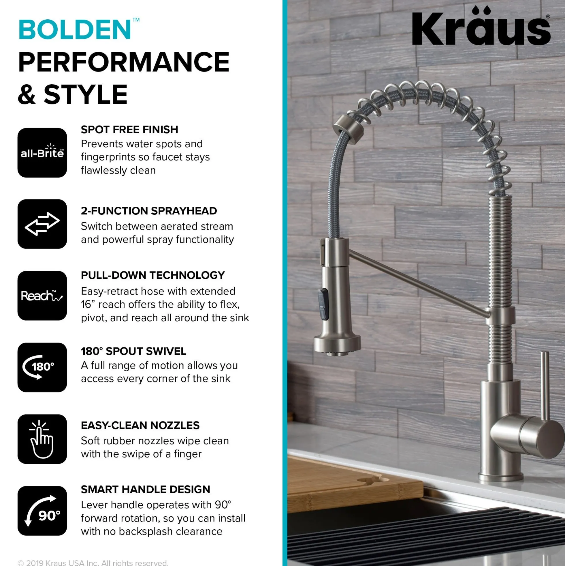 Commercial Style Pull-Down Single Handle 18" Kitchen Faucet in Spot Free Stainless Steel with Soap Dispenser