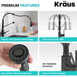 Commercial Style Pull-Down Single Handle 18" Kitchen Faucet in Matte Black with Soap Dispenser