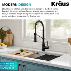 Commercial Style Pull-Down Single Handle 18" Kitchen Faucet in Matte Black with Soap Dispenser