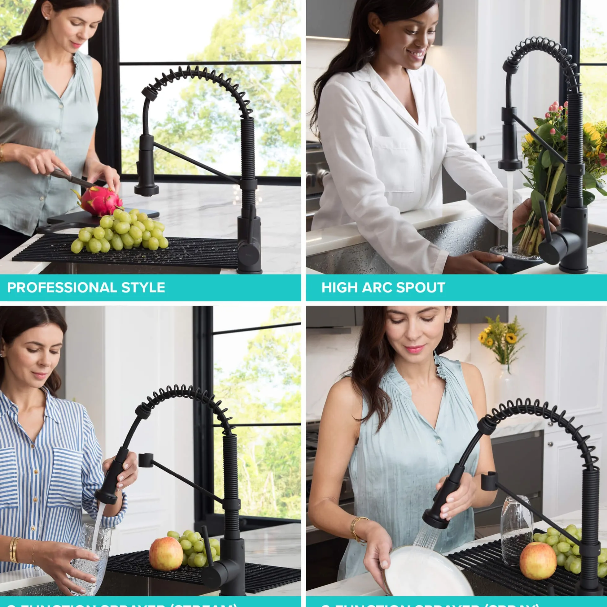 Commercial Style Pull-Down Single Handle 18" Kitchen Faucet in Matte Black with Soap Dispenser