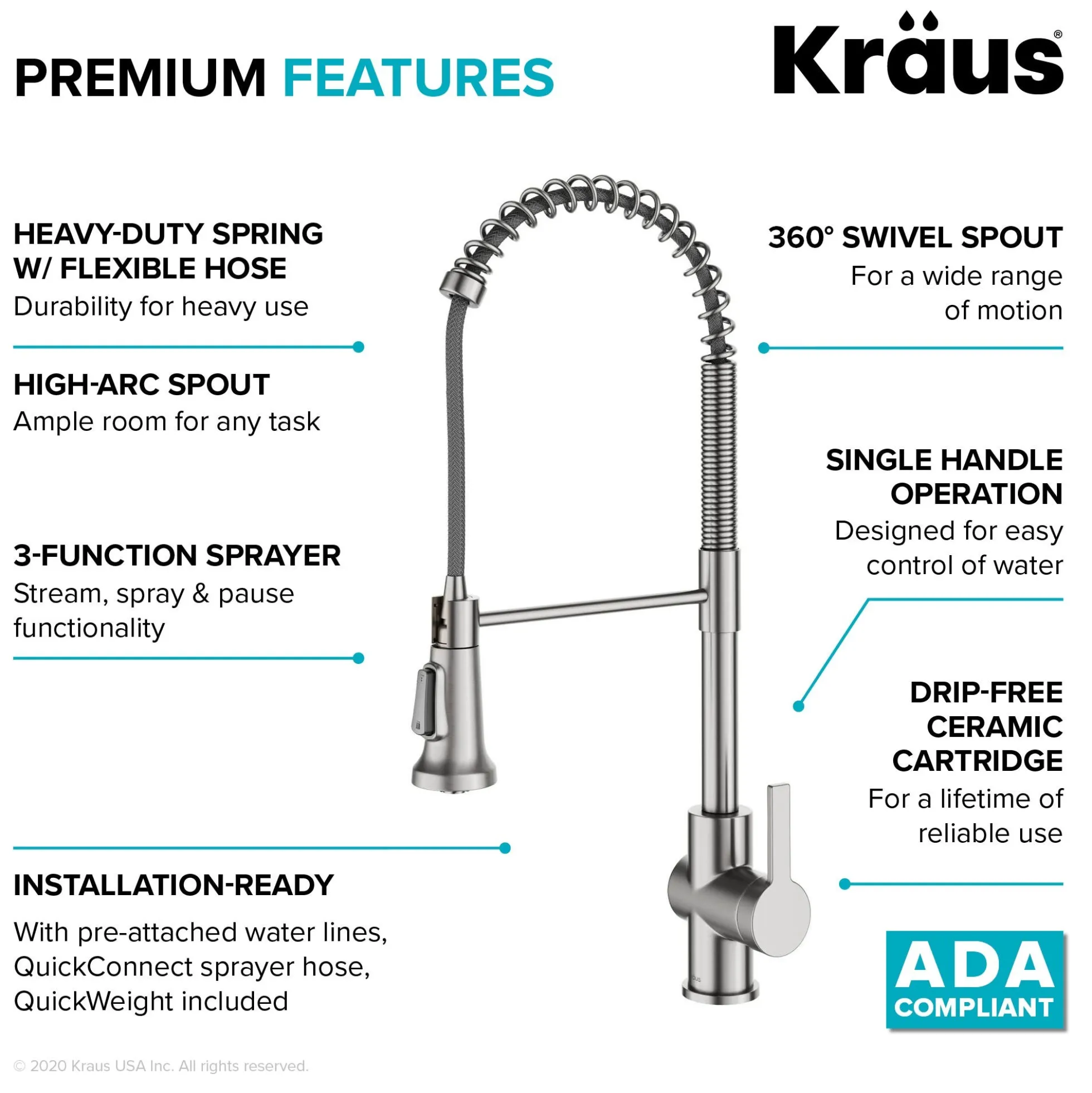 Commercial Style Single Handle Pull Down Kitchen Faucet in Spot Free Stainless Steel