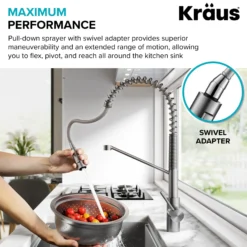 Commercial Style Single Handle Pull Down Kitchen Faucet with QuickDock Top Mount Installation Assembly in Spot Free Antique Champagne Bronze