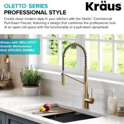 Commercial Style Single Handle Pull Down Kitchen Faucet with QuickDock Top Mount Installation Assembly in Spot Free Antique Champagne Bronze