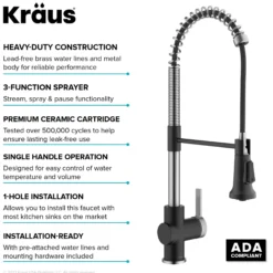 Commercial Style Single Handle Pull Down Kitchen Faucet in Spot-Free Stainless Steel/Matte Black