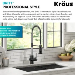 Commercial Style Single Handle Pull Down Kitchen Faucet in Spot-Free Stainless Steel/Matte Black