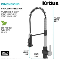 Commercial Style Single Handle Pull Down Kitchen Faucet in Spot-Free Stainless Steel/Matte Black