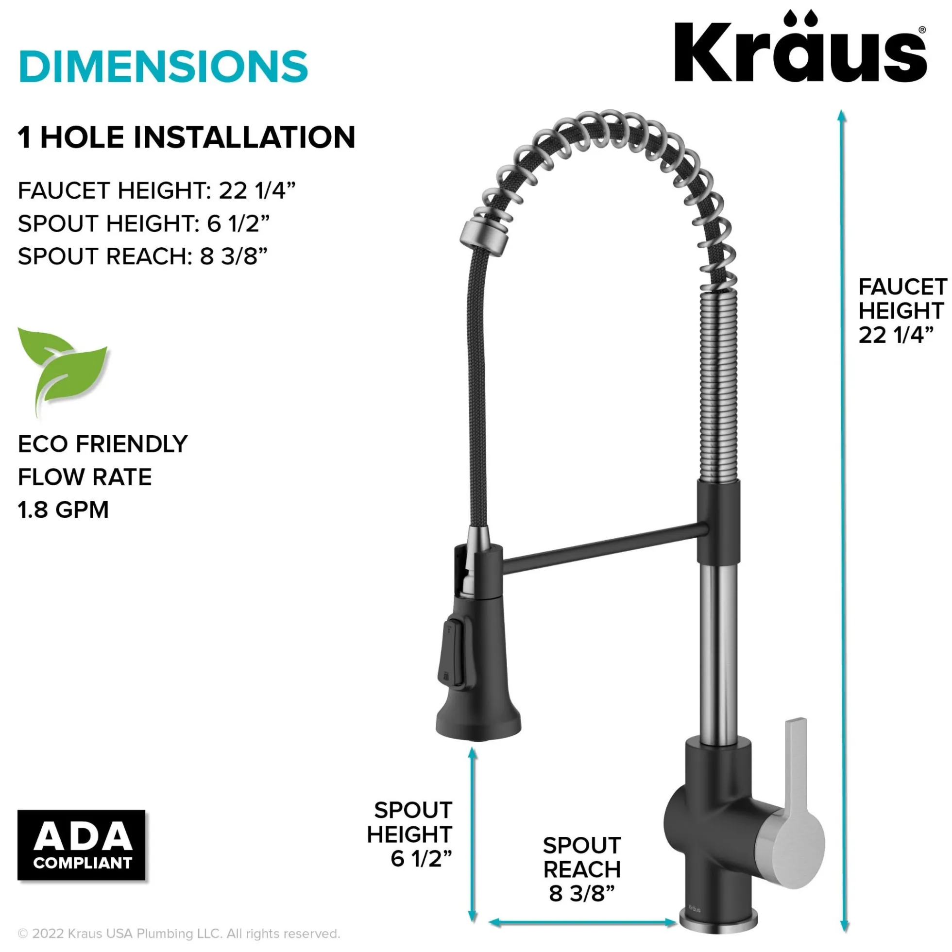 Commercial Style Single Handle Pull Down Kitchen Faucet in Spot-Free Stainless Steel/Matte Black