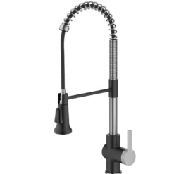 Commercial Style Single Handle Pull Down Kitchen Faucet in Spot-Free Stainless Steel/Matte Black