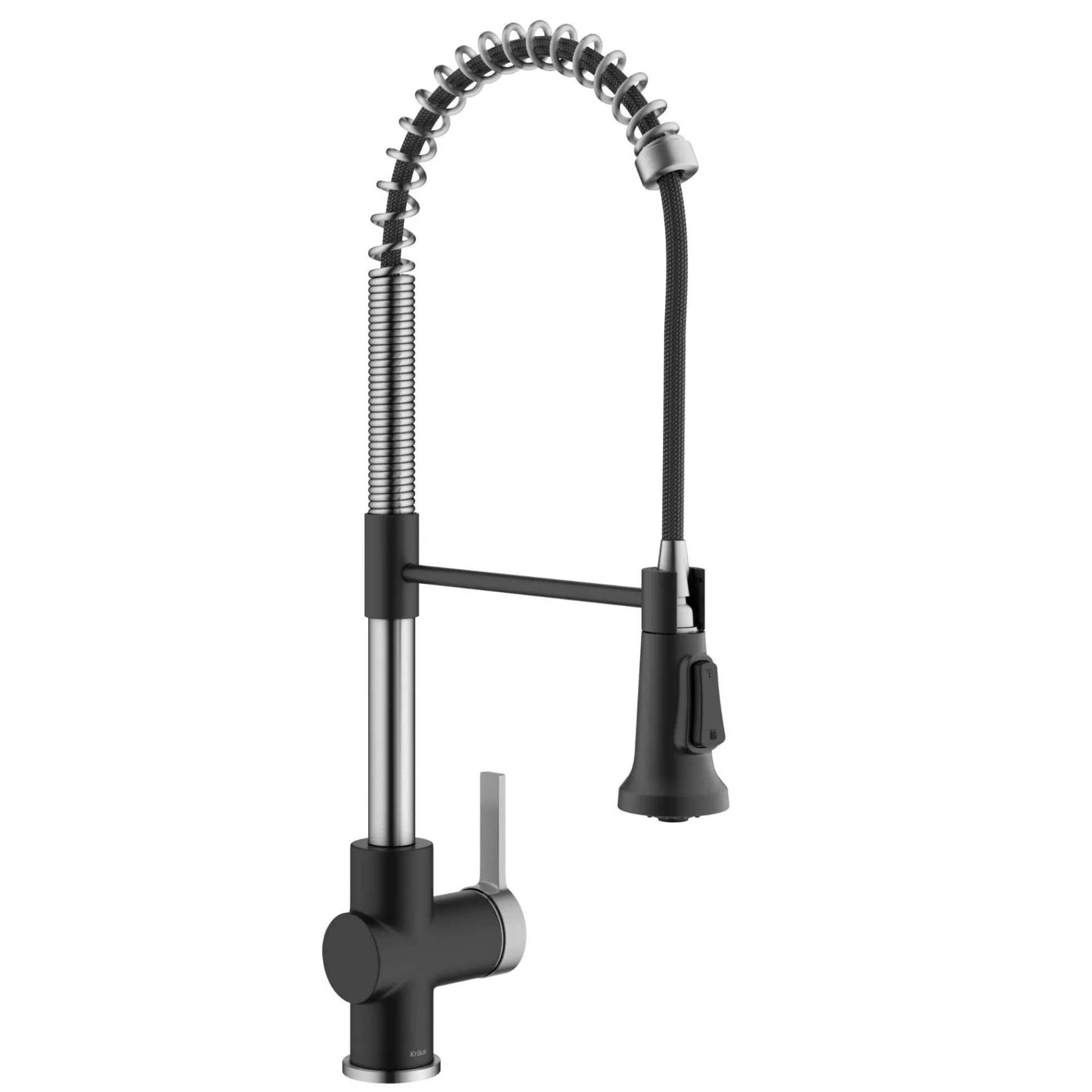 Commercial Style Single Handle Pull Down Kitchen Faucet in Spot-Free Stainless Steel/Matte Black