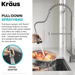 Commercial Style Single Handle Pull Down Kitchen Faucet in Spot-Free Stainless Steel/Matte Black
