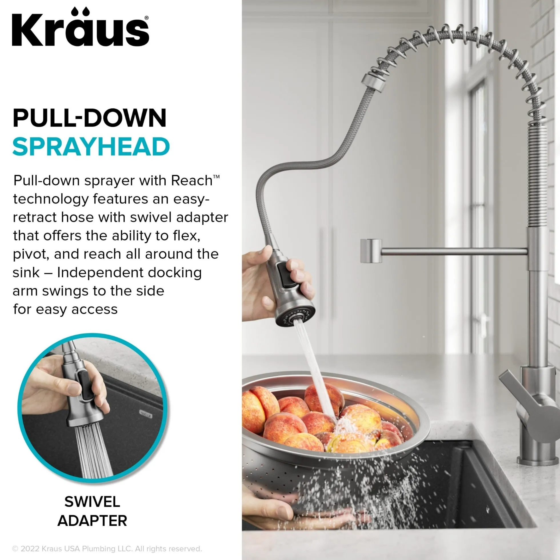 Commercial Style Single Handle Pull Down Kitchen Faucet in Spot-Free Stainless Steel/Matte Black