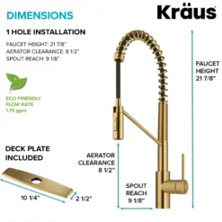 Commercial Style Single Handle Pull Down Kitchen Faucet with QuickDock Top Mount Installation Assembly in Brushed Brass