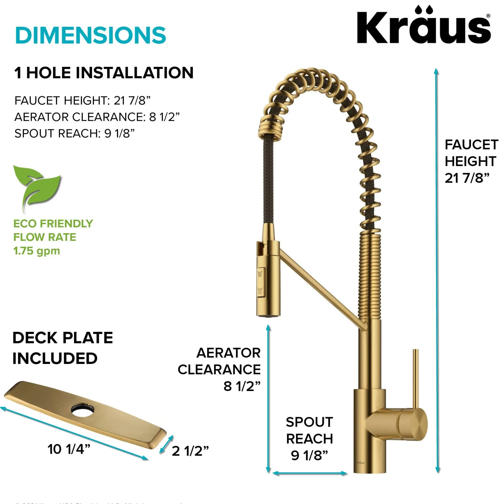 Commercial Style Single Handle Pull Down Kitchen Faucet with QuickDock Top Mount Installation Assembly in Brushed Brass