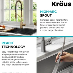 Commercial Style Single Handle Pull Down Kitchen Faucet with QuickDock Top Mount Installation Assembly in Brushed Brass