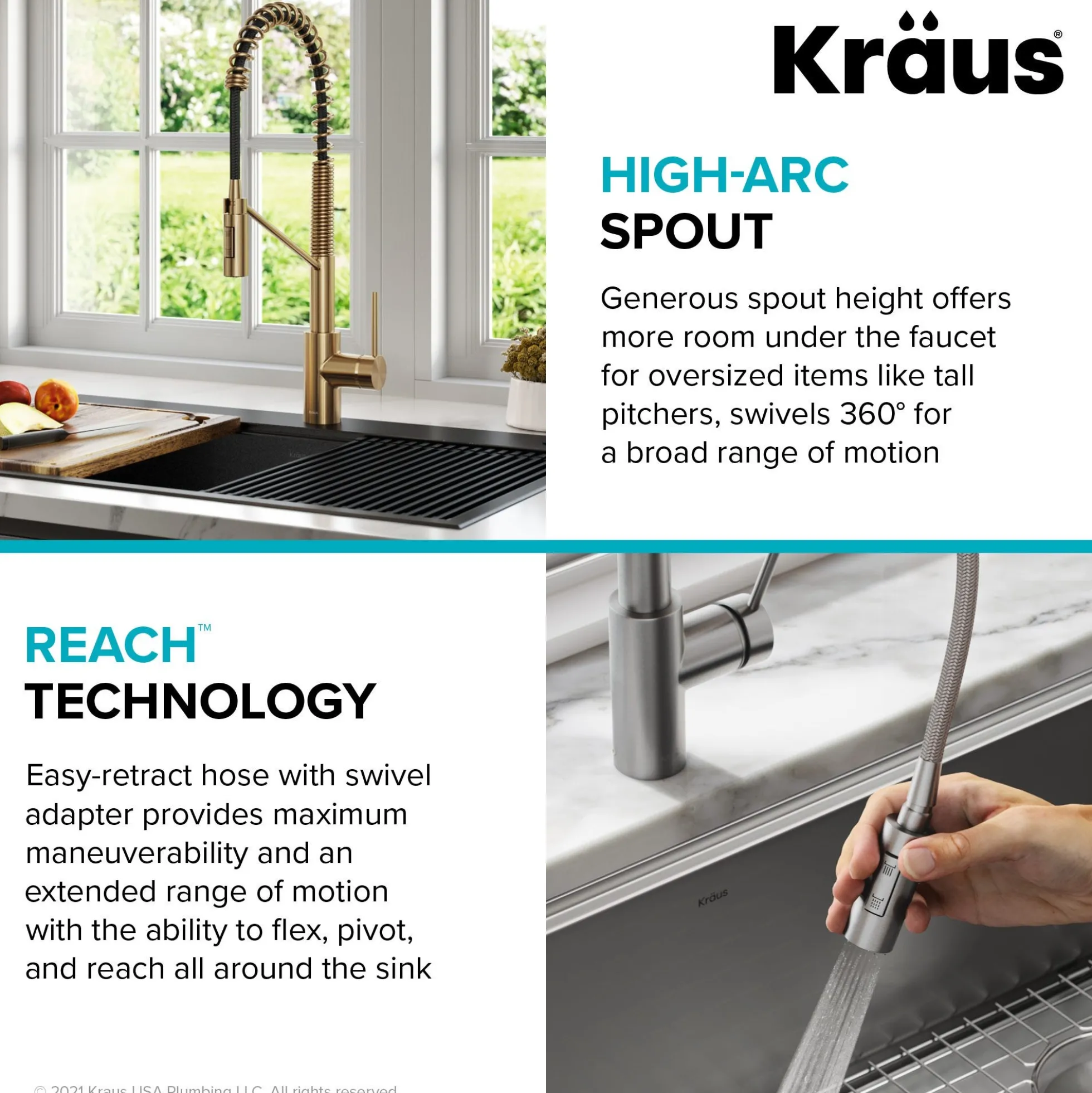 Commercial Style Single Handle Pull Down Kitchen Faucet with QuickDock Top Mount Installation Assembly in Brushed Brass