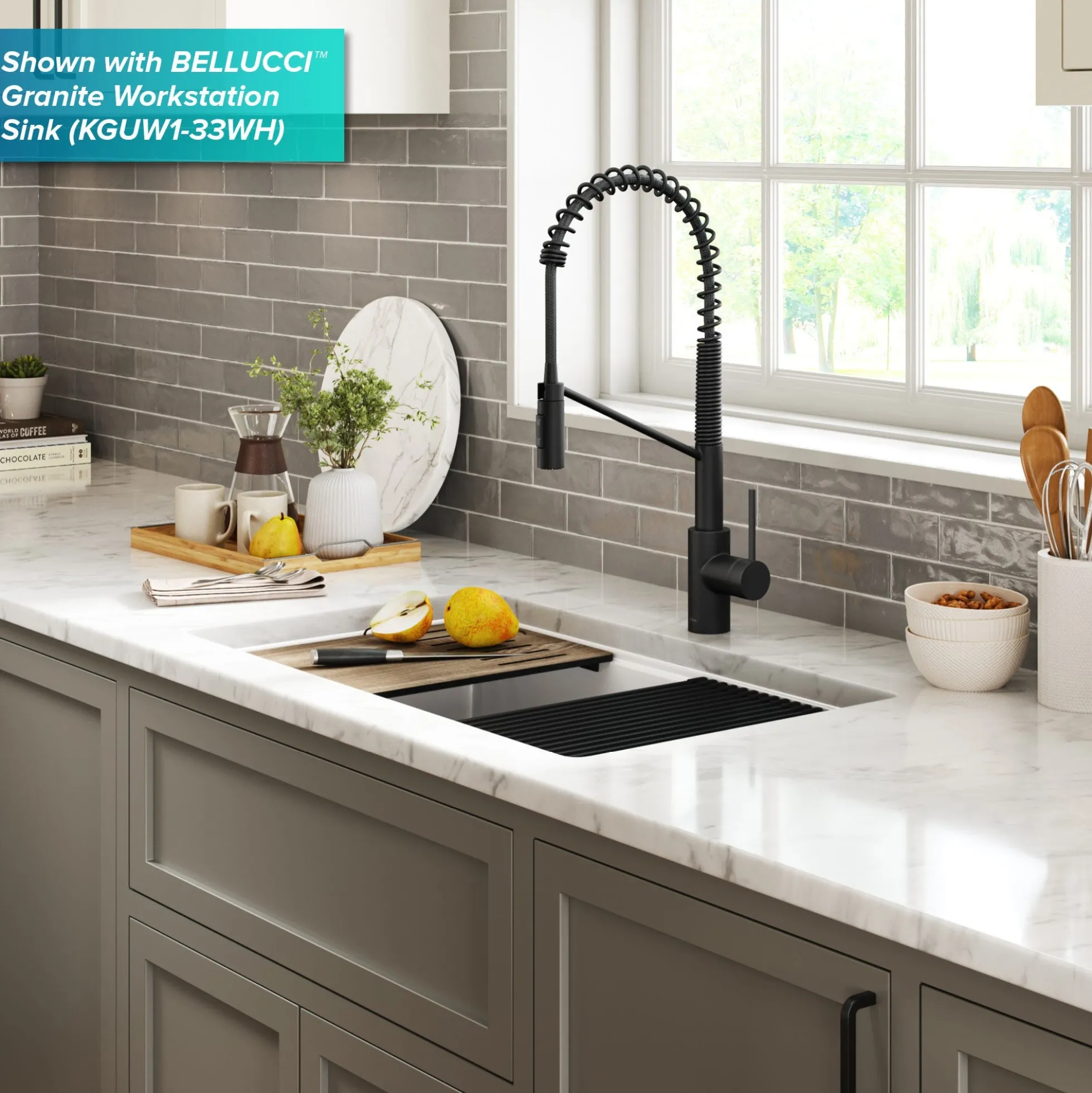 Commercial Style Single Handle Pull Down Kitchen Faucet with QuickDock Top Mount Installation Assembly in Matte Black