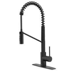Commercial Style Single Handle Pull Down Kitchen Faucet with QuickDock Top Mount Installation Assembly in Matte Black