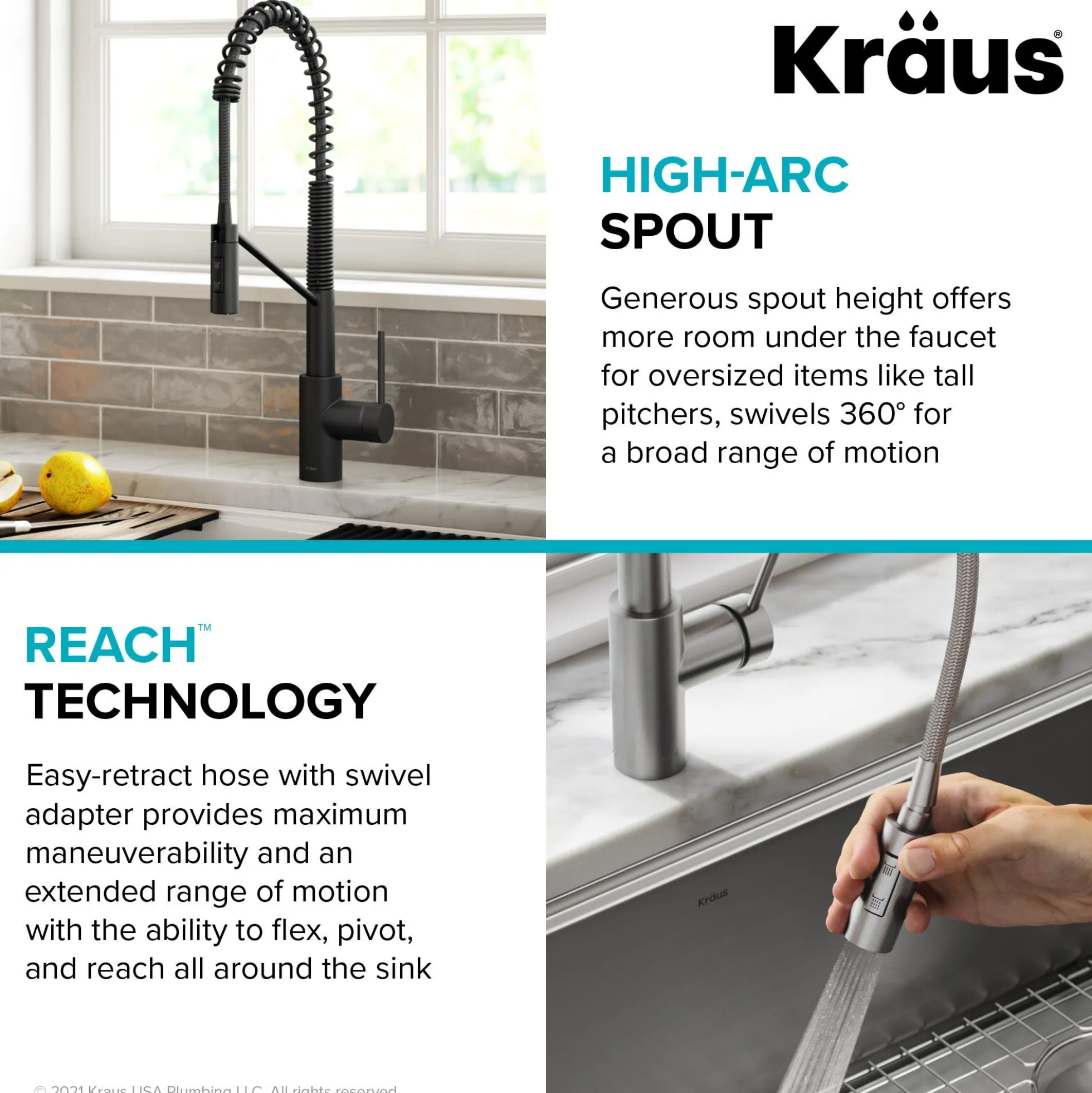 Commercial Style Single Handle Pull Down Kitchen Faucet with QuickDock Top Mount Installation Assembly in Matte Black