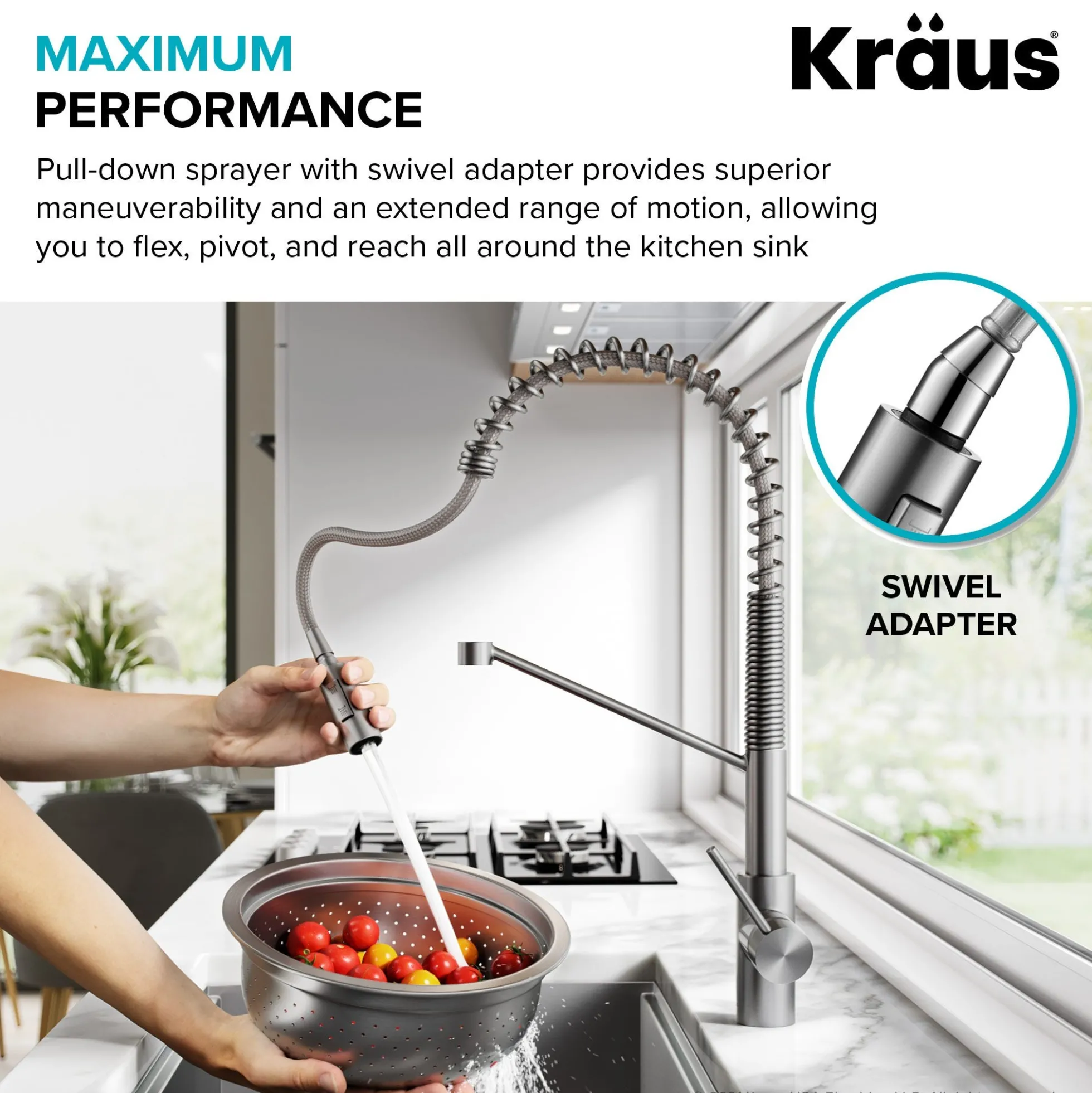 Commercial Style Single Handle Pull Down Kitchen Faucet with QuickDock Top Mount Installation Assembly in Matte Black