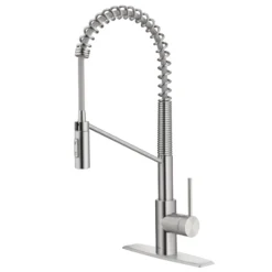 Commercial Style Single Handle Pull Down Kitchen Faucet with QuickDock Top Mount Installation Assembly in Spot Free Stainless Steel