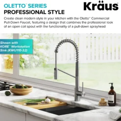 Commercial Style Single Handle Pull Down Kitchen Faucet with QuickDock Top Mount Installation Assembly in Spot Free Stainless Steel