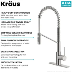 Commercial Style Single Handle Pull Down Kitchen Faucet with QuickDock Top Mount Installation Assembly in Spot Free Stainless Steel