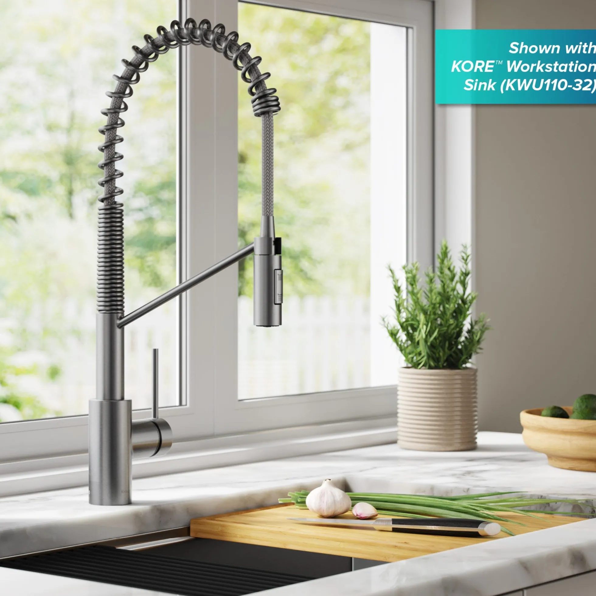 Commercial Style Single Handle Pull Down Kitchen Faucet with QuickDock Top Mount Installation Assembly in Spot Free Stainless Steel