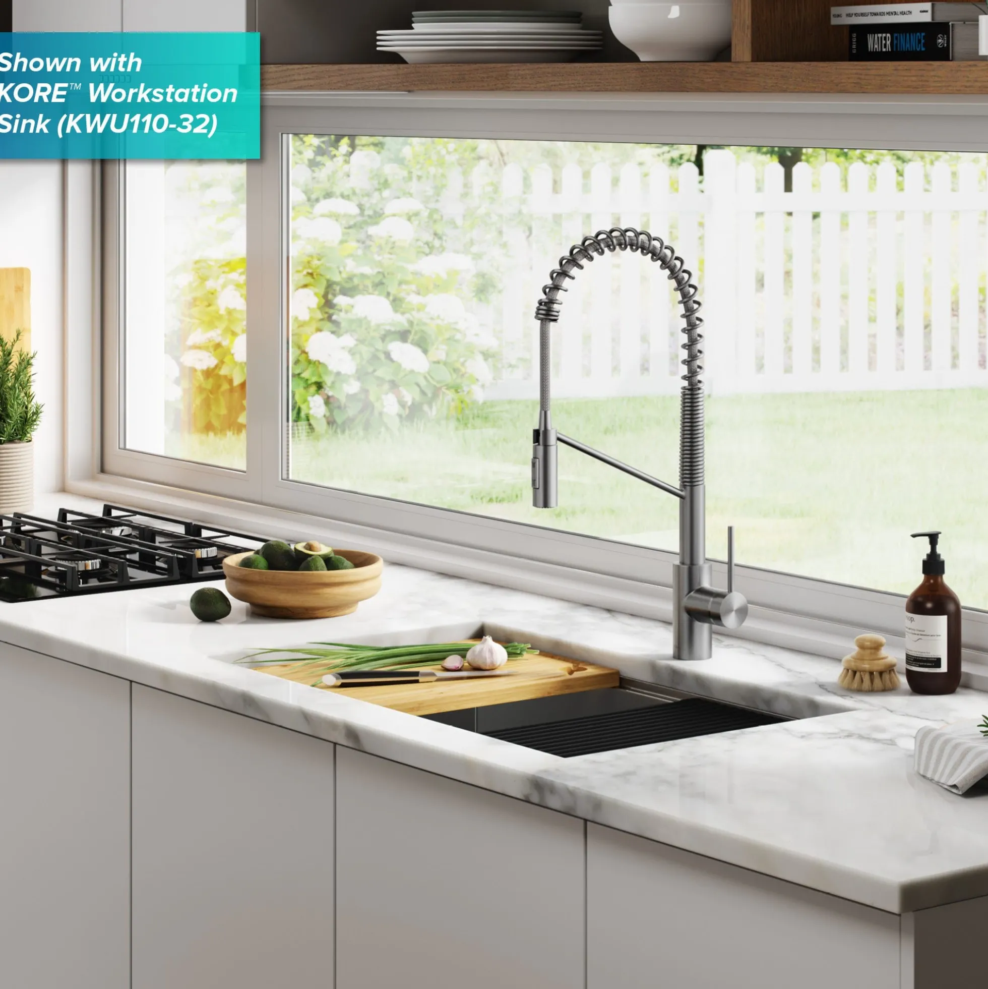 Commercial Style Single Handle Pull Down Kitchen Faucet with QuickDock Top Mount Installation Assembly in Spot Free Stainless Steel