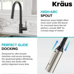 ContemporarySingle-HandleTouch KitchenSink Faucet with Pull Down Sprayer inMatte Black