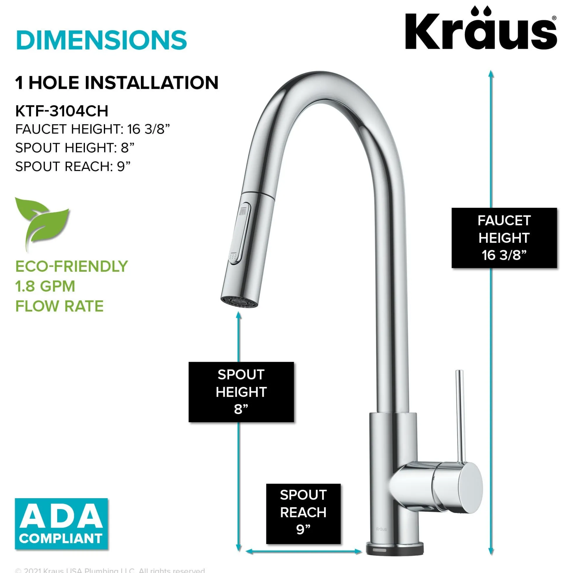 ContemporarySingle-HandleTouch KitchenSink Faucet with Pull Down Sprayerin Chrome