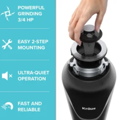 Continuous Feed Garbage Disposal with 3/4 HP Ultra-Quiet Motor for Kitchen Sinks with Power Cord and Flange Included