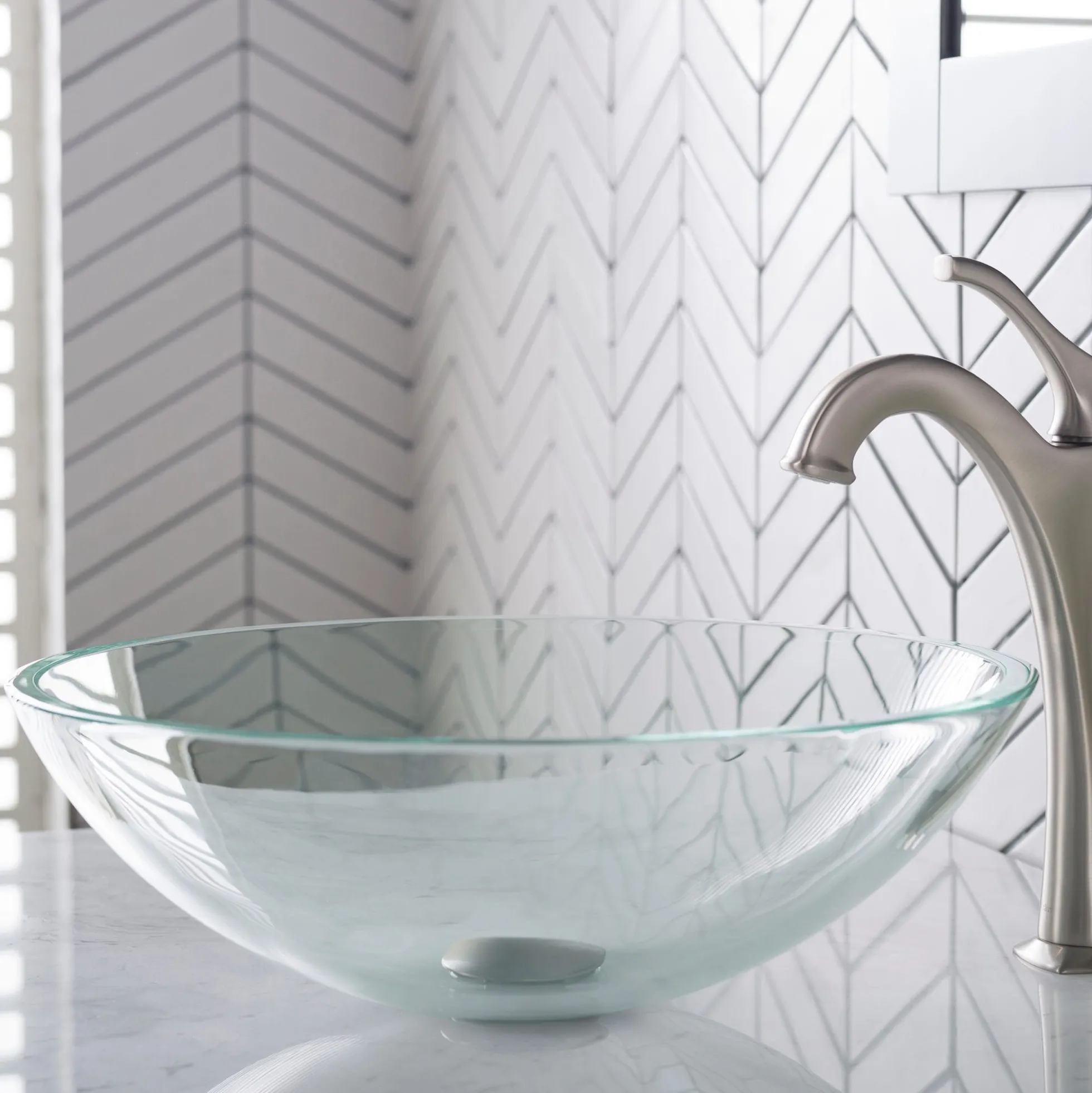Crystal Clear Glass Vessel 16 1/2" Bathroom Sink