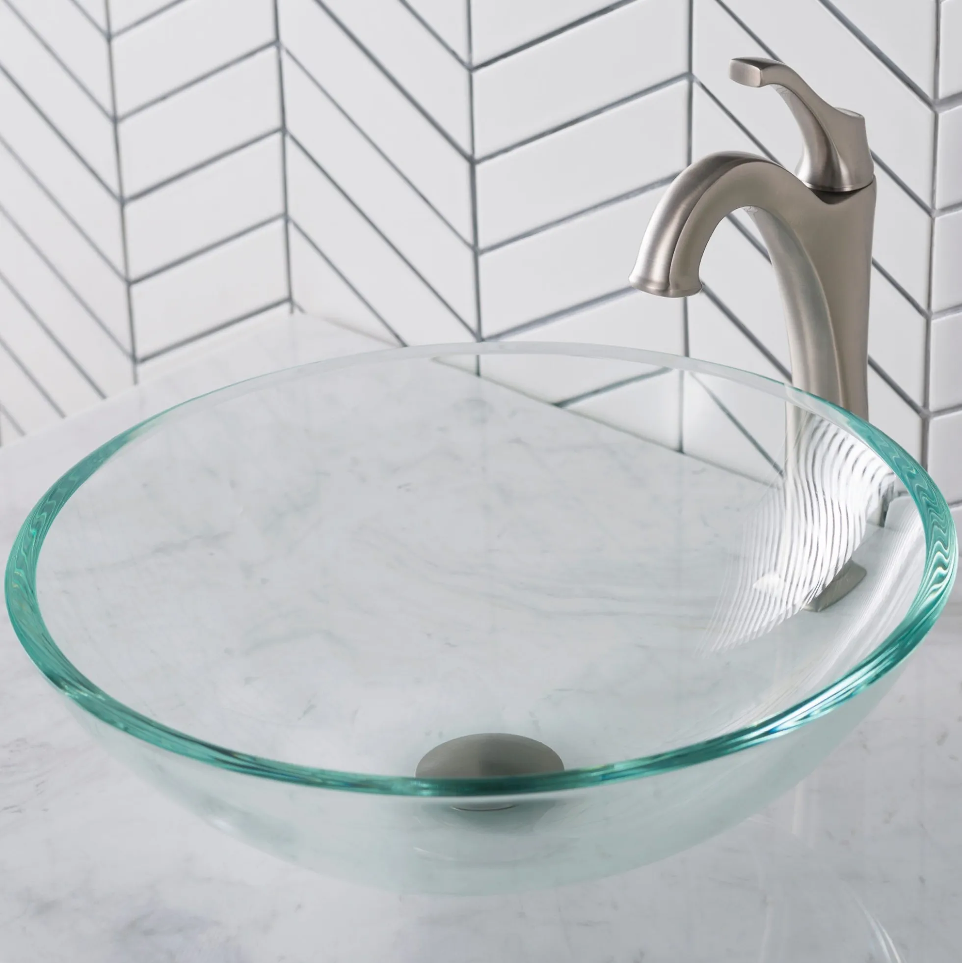 Crystal Clear Glass Vessel 16 1/2" Bathroom Sink