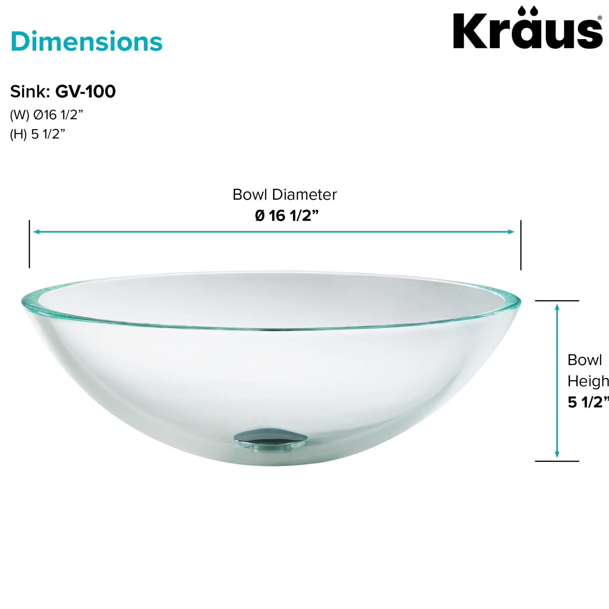 Crystal Clear Glass Vessel 16 1/2" Bathroom Sink