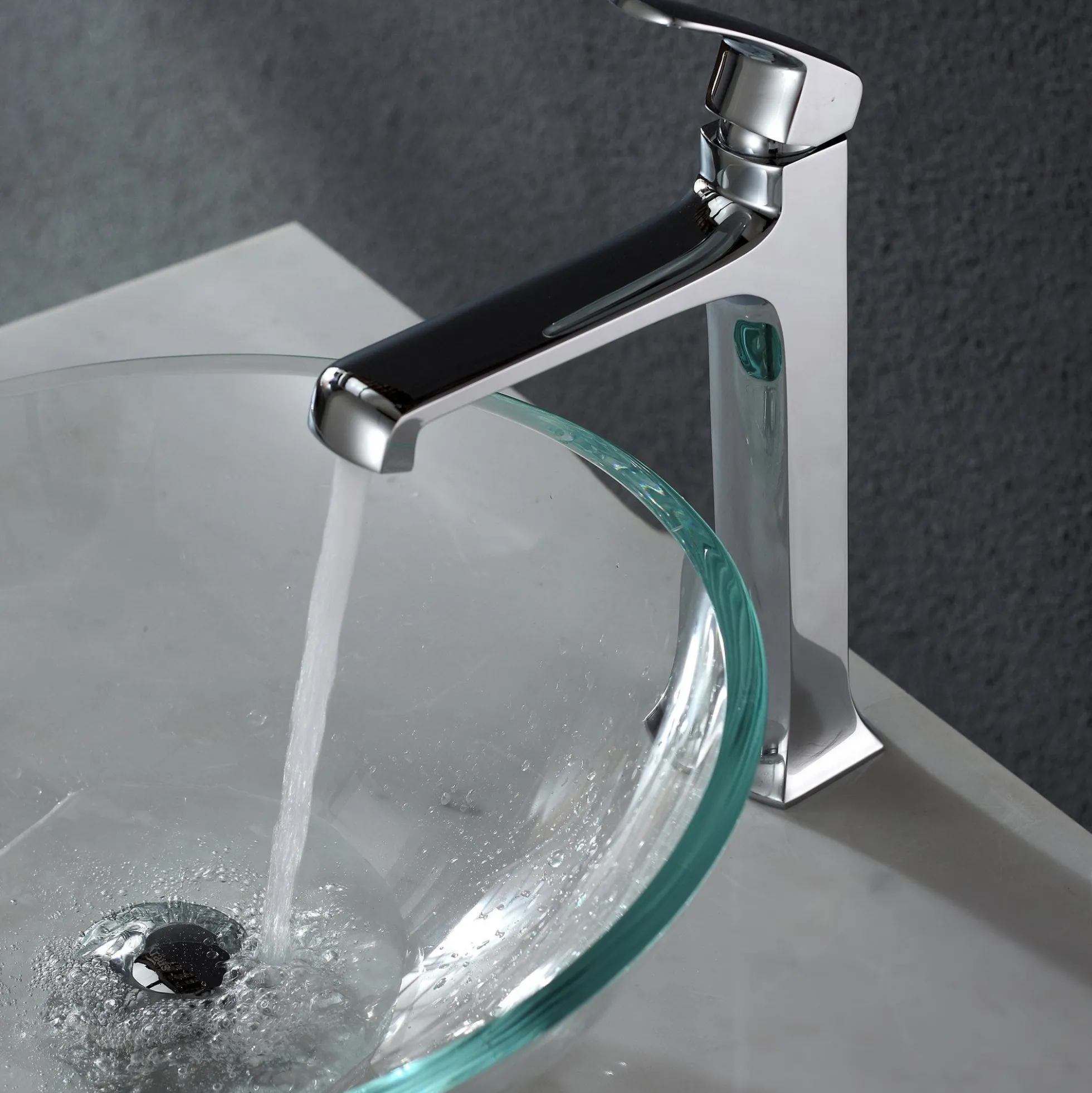 Crystal Clear Glass Vessel 16 1/2" Bathroom Sink w/ Pop-Up Drain in Chrome