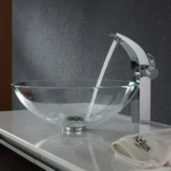 Crystal Clear Glass Vessel 16 1/2" Bathroom Sink w/ Pop-Up Drain in Chrome