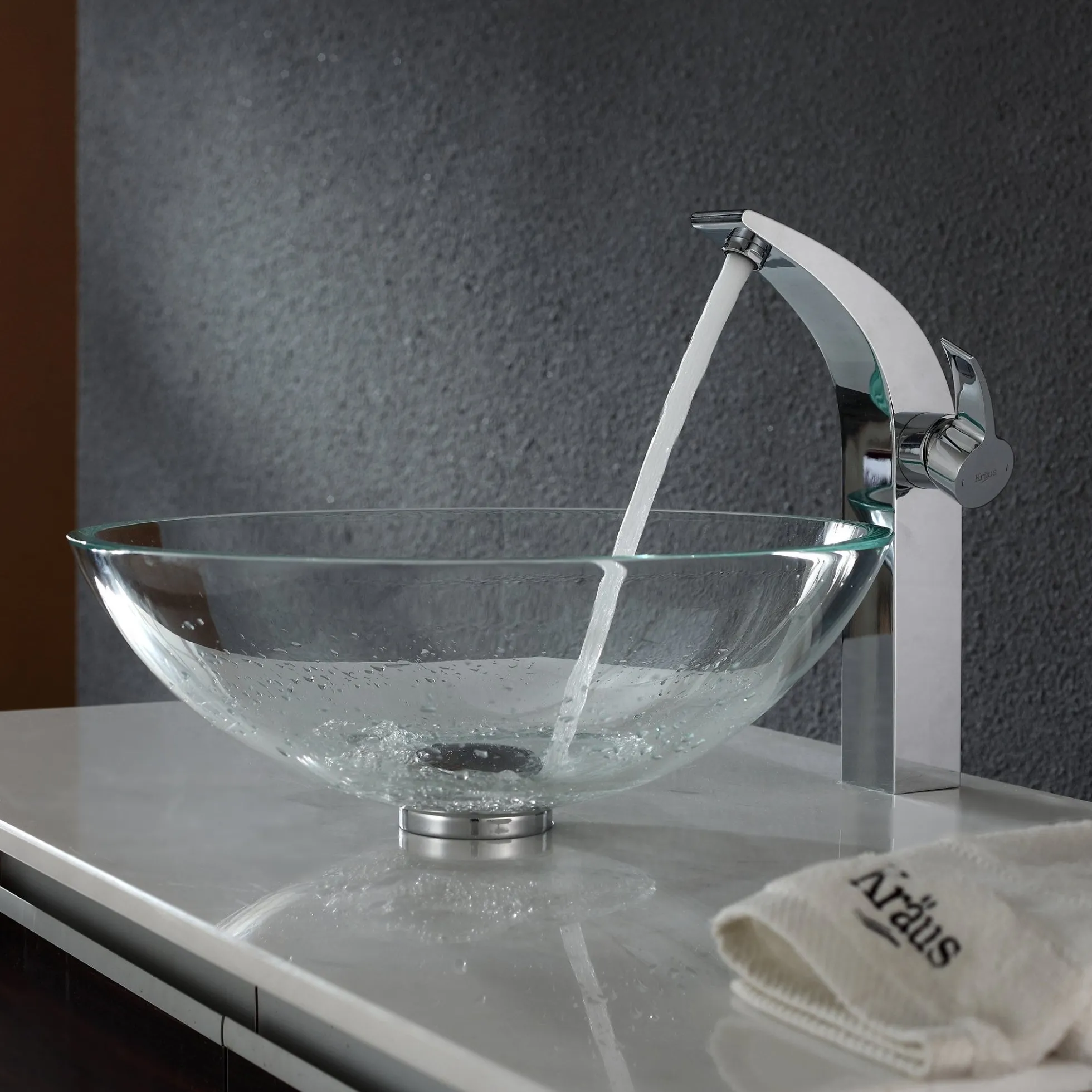 Crystal Clear Glass Vessel 16 1/2" Bathroom Sink w/ Pop-Up Drain in Chrome