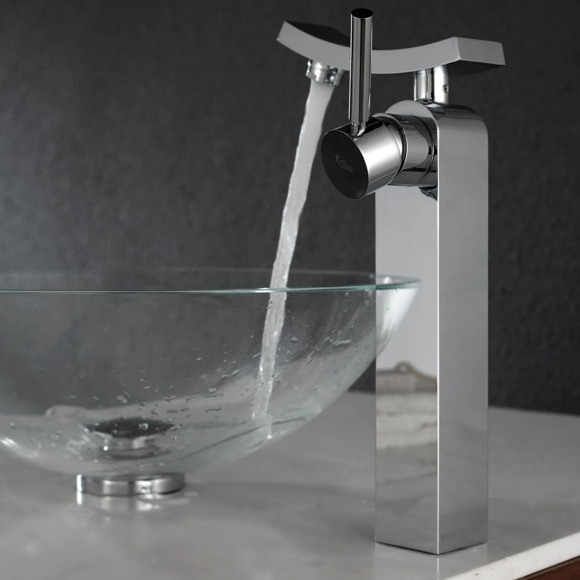 Crystal Clear Glass Vessel 16 1/2" Bathroom Sink w/ Pop-Up Drain in Chrome
