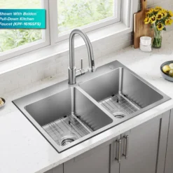 33” Drop In / Top Mount Double Bowl 18-Gauge Stainless Steel Kitchen Sink