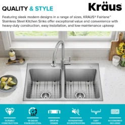 33” Drop In / Top Mount Double Bowl 18-Gauge Stainless Steel Kitchen Sink