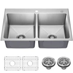 33” Drop In / Top Mount Double Bowl 18-Gauge Stainless Steel Kitchen Sink