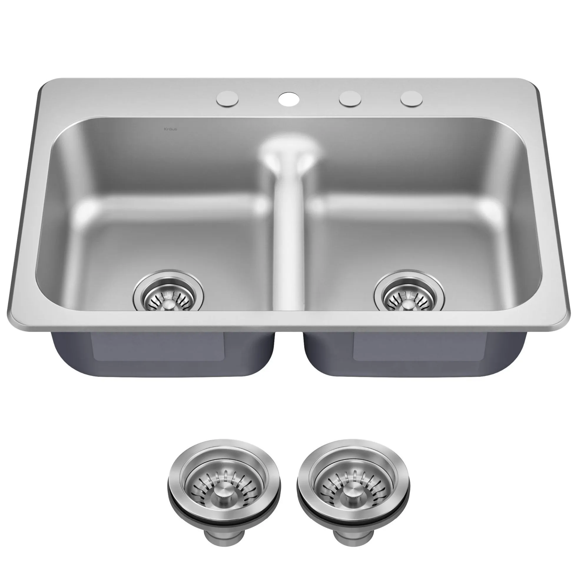 33” Drop In / Top Mount Double Bowl 18-Gauge Stainless Steel Kitchen Sink