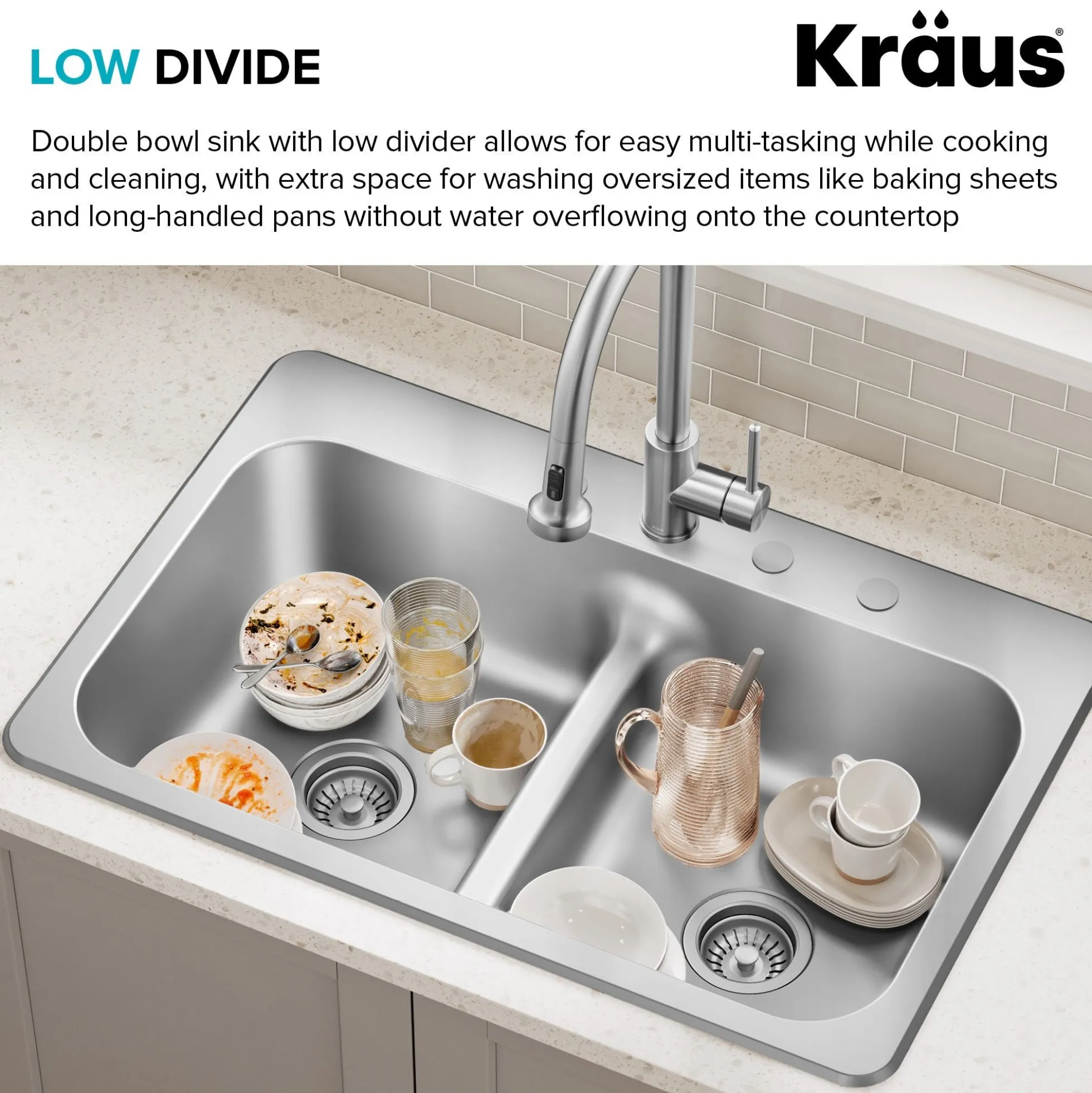 33” Drop In / Top Mount Double Bowl 18-Gauge Stainless Steel Kitchen Sink