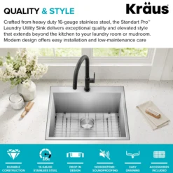 25" Drop In / Top Mount 16 Gauge Deep Laundry Utility Stainless Steel Kitchen Sink