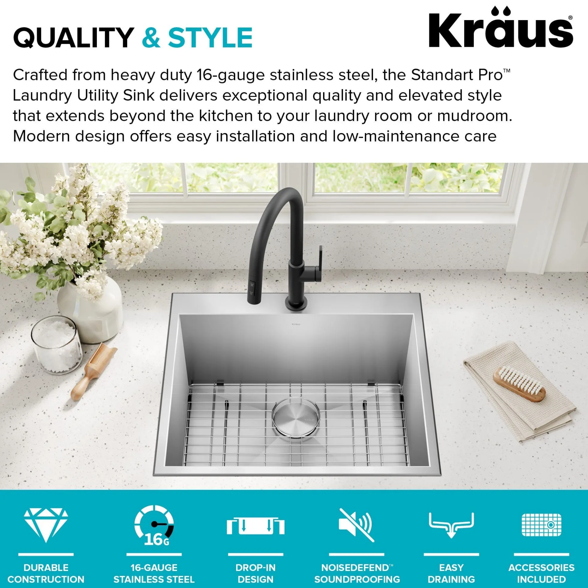 25" Drop In / Top Mount 16 Gauge Deep Laundry Utility Stainless Steel Kitchen Sink