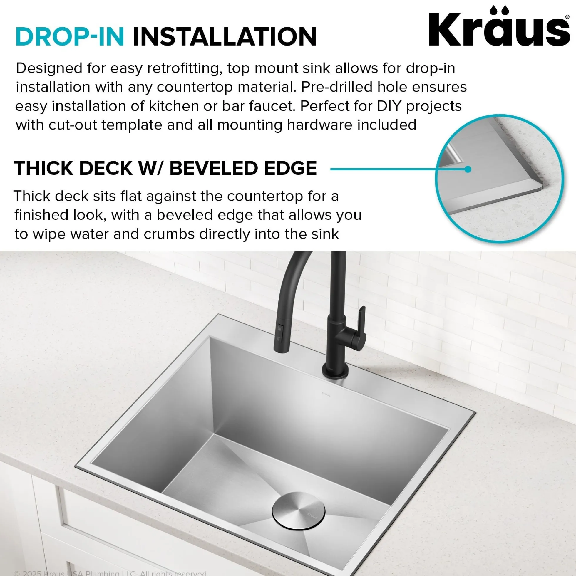 25" Drop In / Top Mount 16 Gauge Deep Laundry Utility Stainless Steel Kitchen Sink