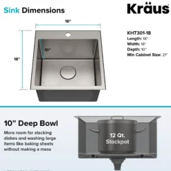 18" Drop In / Top Mount 16 Gauge Single Bowl Bar Stainless Steel Kitchen Sink