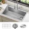 33" Drop-In/Top Mount 18 Gauge Stainless Steel Single Bowl Kitchen Sink