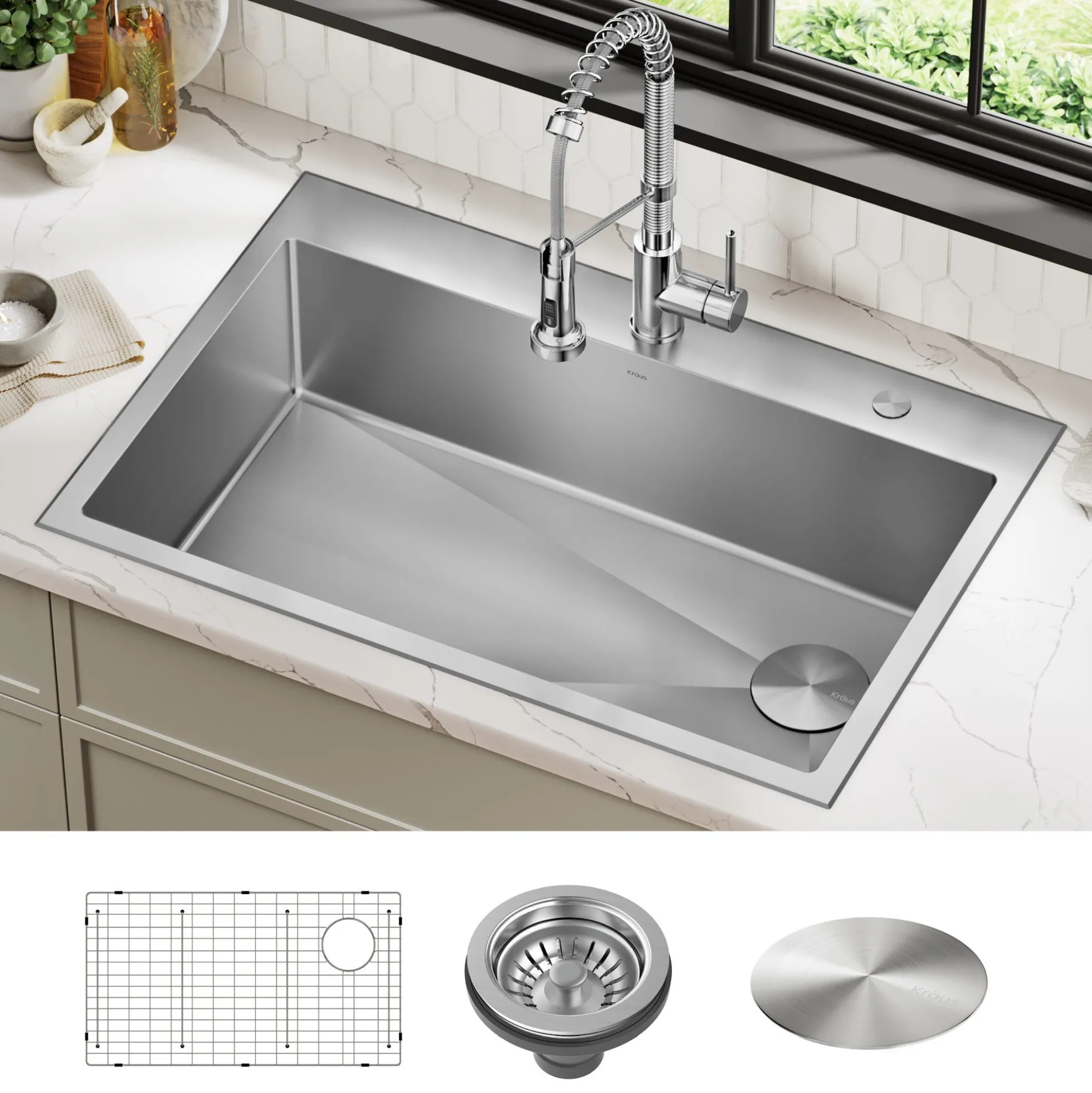 33" Drop-In/Top Mount 18 Gauge Stainless Steel Single Bowl Kitchen Sink
